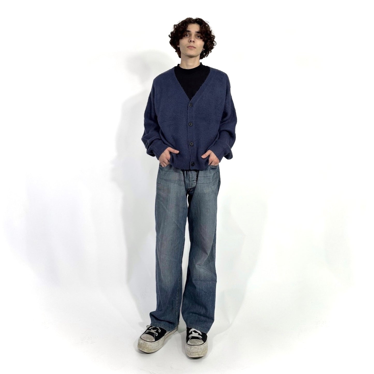 BRUSHED BACK MOHAIR CARDIGAN - NAVY
