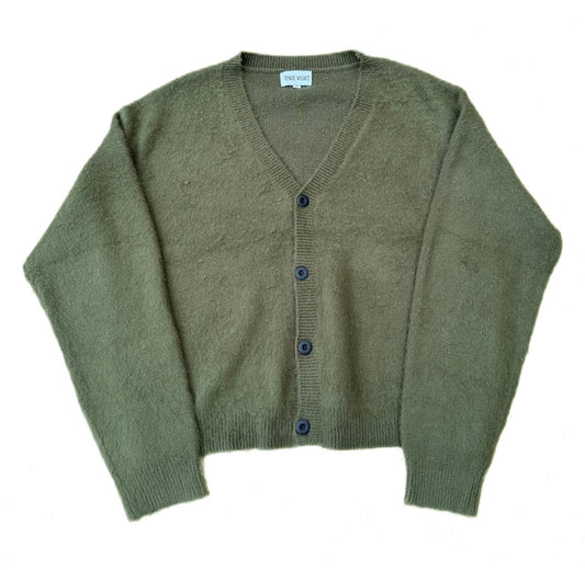 BRUSHED BACK MOHAIR CARDIGAN - MOSS GREEN